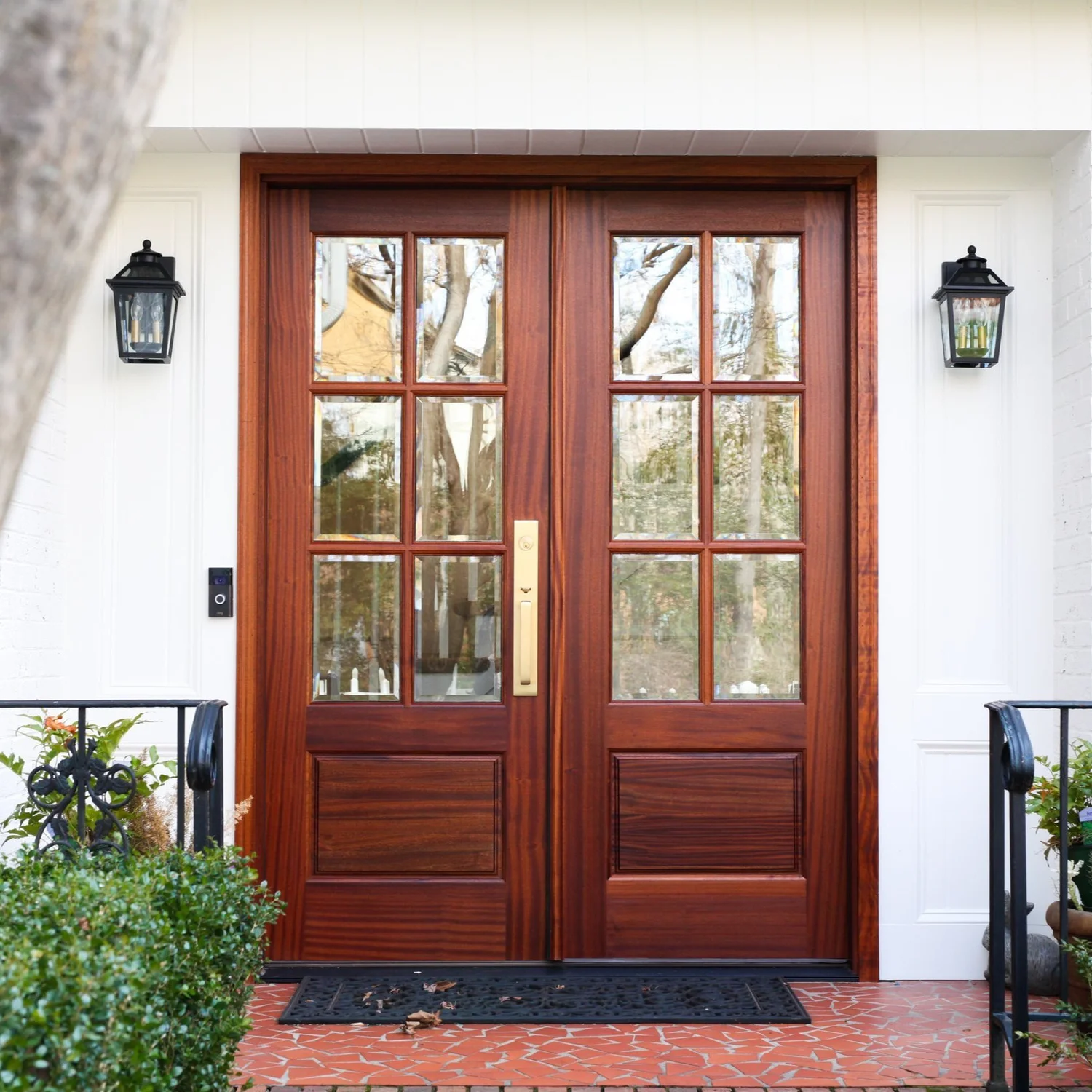 Finished mahogany French entry doors
